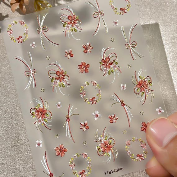Spring Bouquet Garland Floral Flowers Nail decal sticker/ Nail art/ 3D Adhesive/ DIY use
