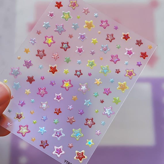 Colorful Star Nail Stickers 3D Glitter Star Decals for Nails Phone Case DIY Decor