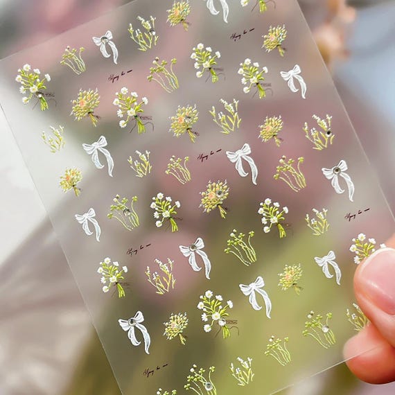 Spring Bouquet Bow Tie Floral Flowers Nail decal sticker/ Nail art/ 3D Adhesive/ DIY use