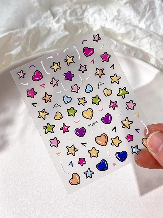 Colorful heart-shaped five-pointed stars nail decal sticker/ Cartoon nail art/ DIY use