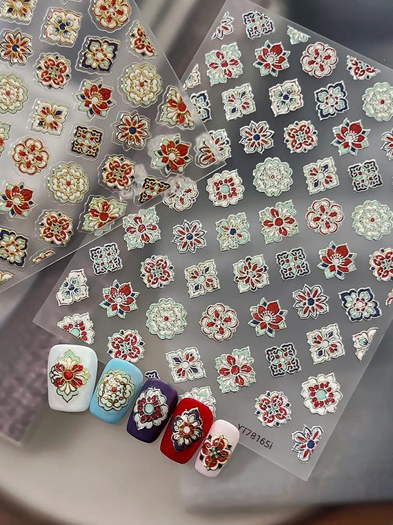 Bohemian Enamel  Nail decal sticker/ Nail art/ 3D Adhesive/ DIY use