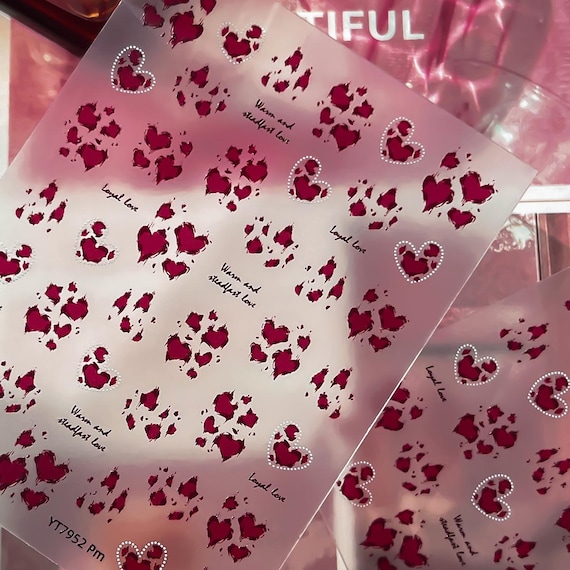 Red Love Heart Nail decal sticker/ Nail art/ 3D Adhesive/ DIY use