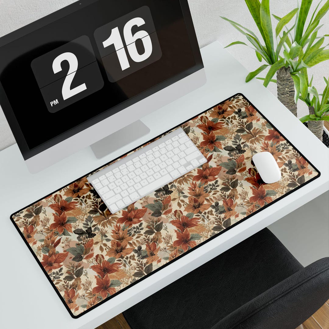 Colored Botanical Sketch Desk Mat | Floral Pattern Desk Mat - Etsy