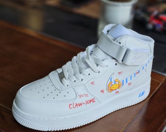 Custom Crab Hand Painted Air Force 1 Mid Sneakers, Ocean Cartoon Personalized Sneaker, Unique Birthday Gift For Her