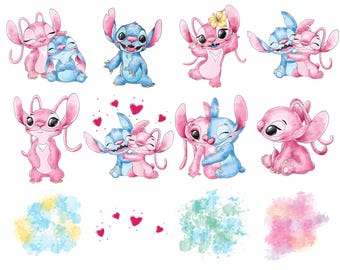 Stitch and Angel Watercolor Png Bundle, Stitch Clipart, Angel Png File, Stitch Couple Png, Stitch Love Png, Stitch Printable, Digital Files