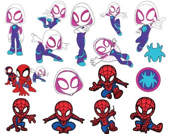 Pacote de SVGs de Aranha, SVG da Spider-Gwen, Clipart de Super-Heróis, PNG do Aranhaverso, SVG de Heróis de Quadrinhos, Arquivos de Corte para Cricut, Download Instantâneo de SVG
