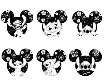 Stitch and Angel SVG Bundle, Cute Stitch Clipart, Stitch Ears SVG, Lilo and Stitch PNG, Cartoon Character Cricut Files, Instant Download