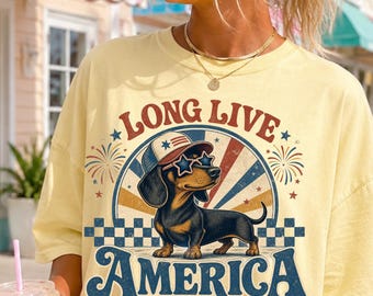 Long Live America PNG, Patriotic Dachshund Shirt Design, Fourth Of July Wiener Dog Sublimation, Retro Americana Dog Graphic Tee