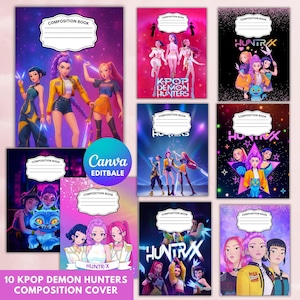 KPop Demon Hunters Composition Notebook Covers, Composition Book Cover template, Canva Composition Notebook Designs,Back to School Printable