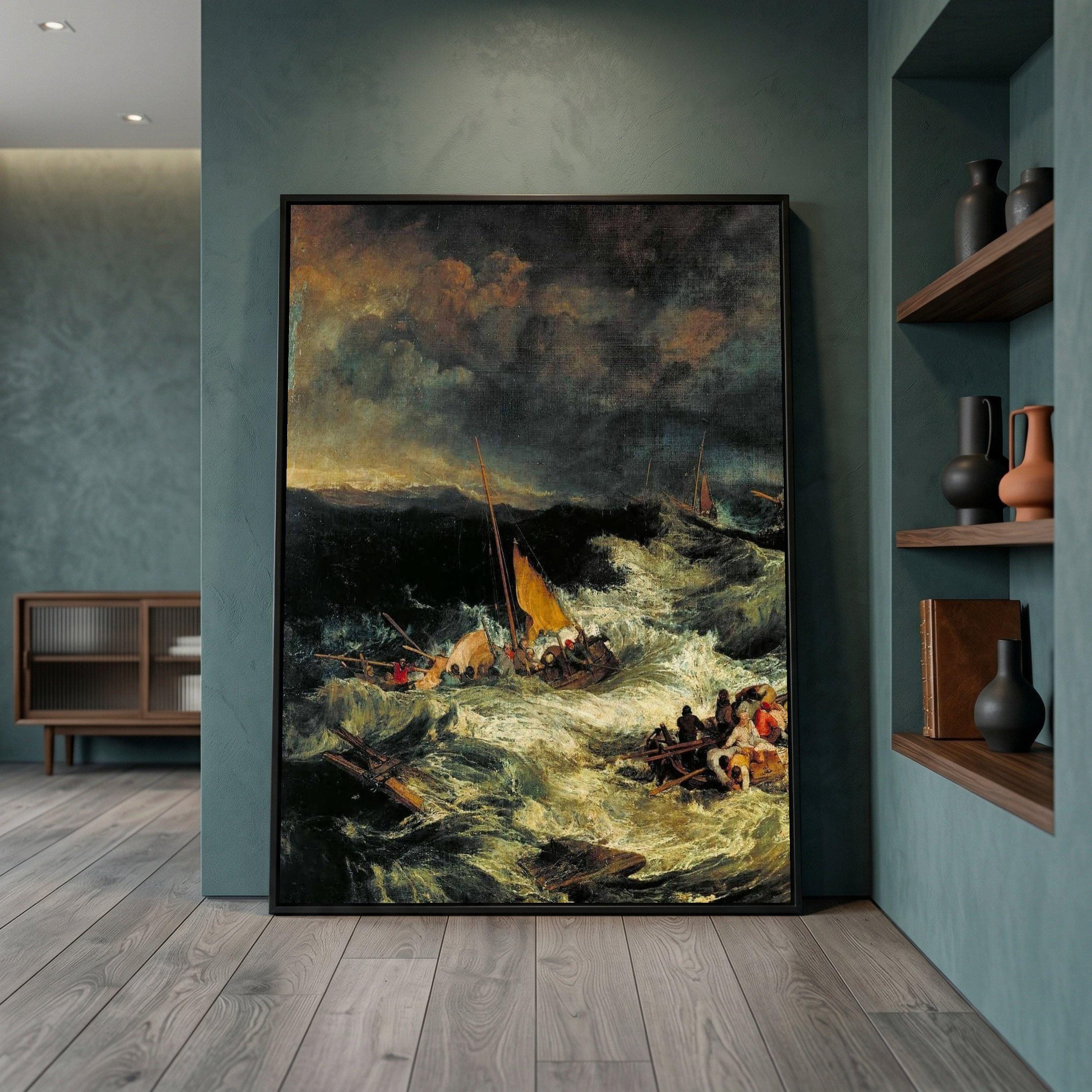 嵐の海のキャンバス壁アート、荒れ狂う海の波の絵画、航海風景の