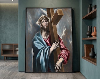 Christ Jesus Carrying Cross Canvas, Religious Wall Art