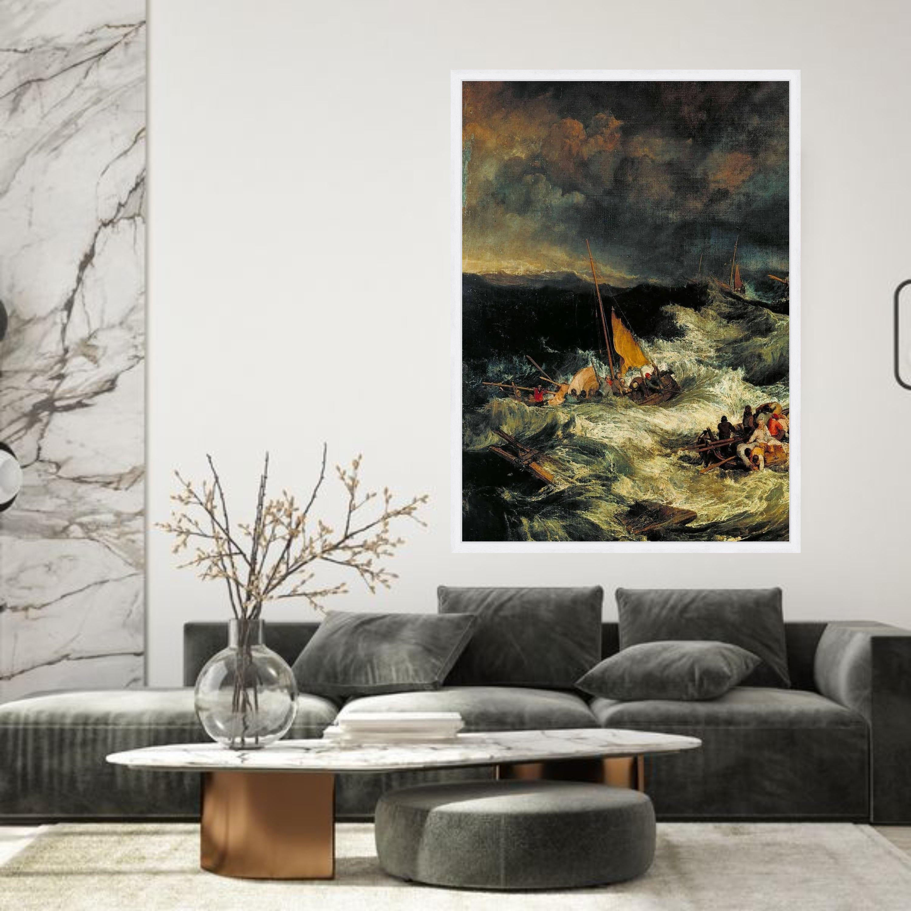 嵐の海のキャンバス壁アート、荒れ狂う海の波の絵画、航海風景の