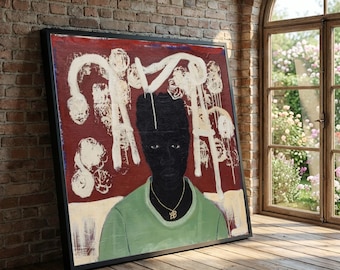 Kerry James Marshall Abstract Portrait Canvas, Black Expressionism Wall Art