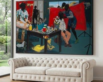 Contemporary Art Studio Scene Canvas Print, Kerry James Marshall Style