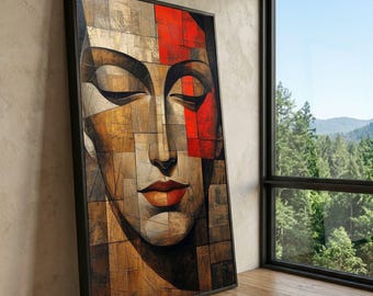 Abstract Woman Face Canvas, Geometric Portrait, Modern Home Decor