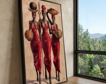 African Queens Canvas Art, Women in Red Dresses, Ethnic Wall Decor
