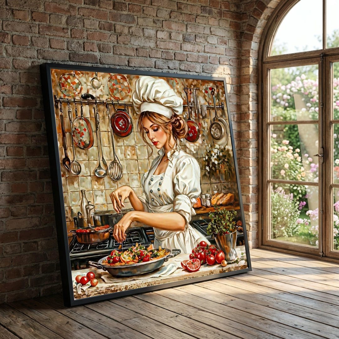 canvas geeks cooking kitchen café - wrapped canvas... Chef Cooking Scene Canvas Art, Modern Kitchen Decor, Culinary Artwork ...