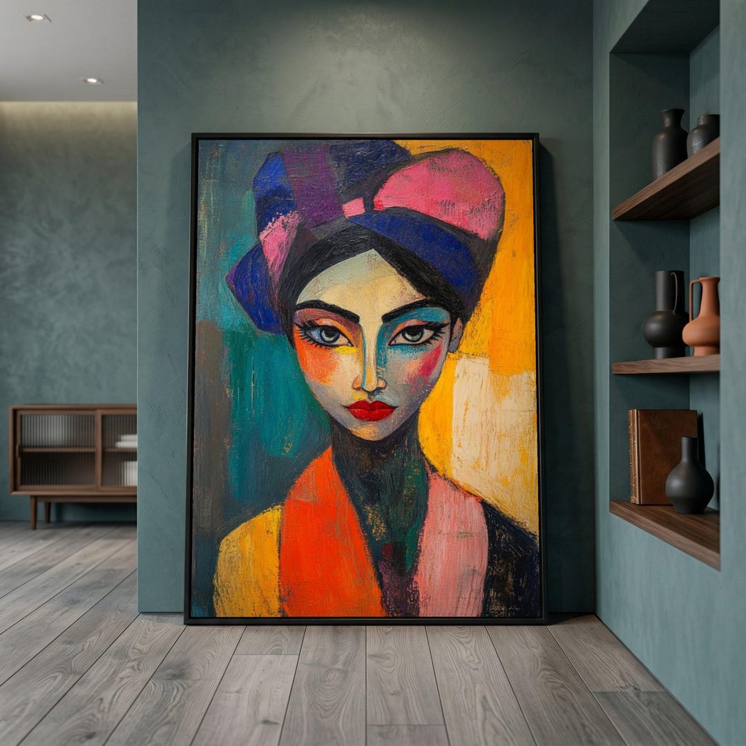 Colorful Abstract Woman Portrait Canvas, Expressionist Wall Art - Etsy