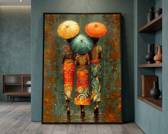 African Women with Umbrellas Canvas, Modern Ethnic Art