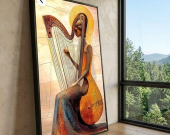 Abstract Harpist Canvas Print, Modern Musical Instrument Wall Art