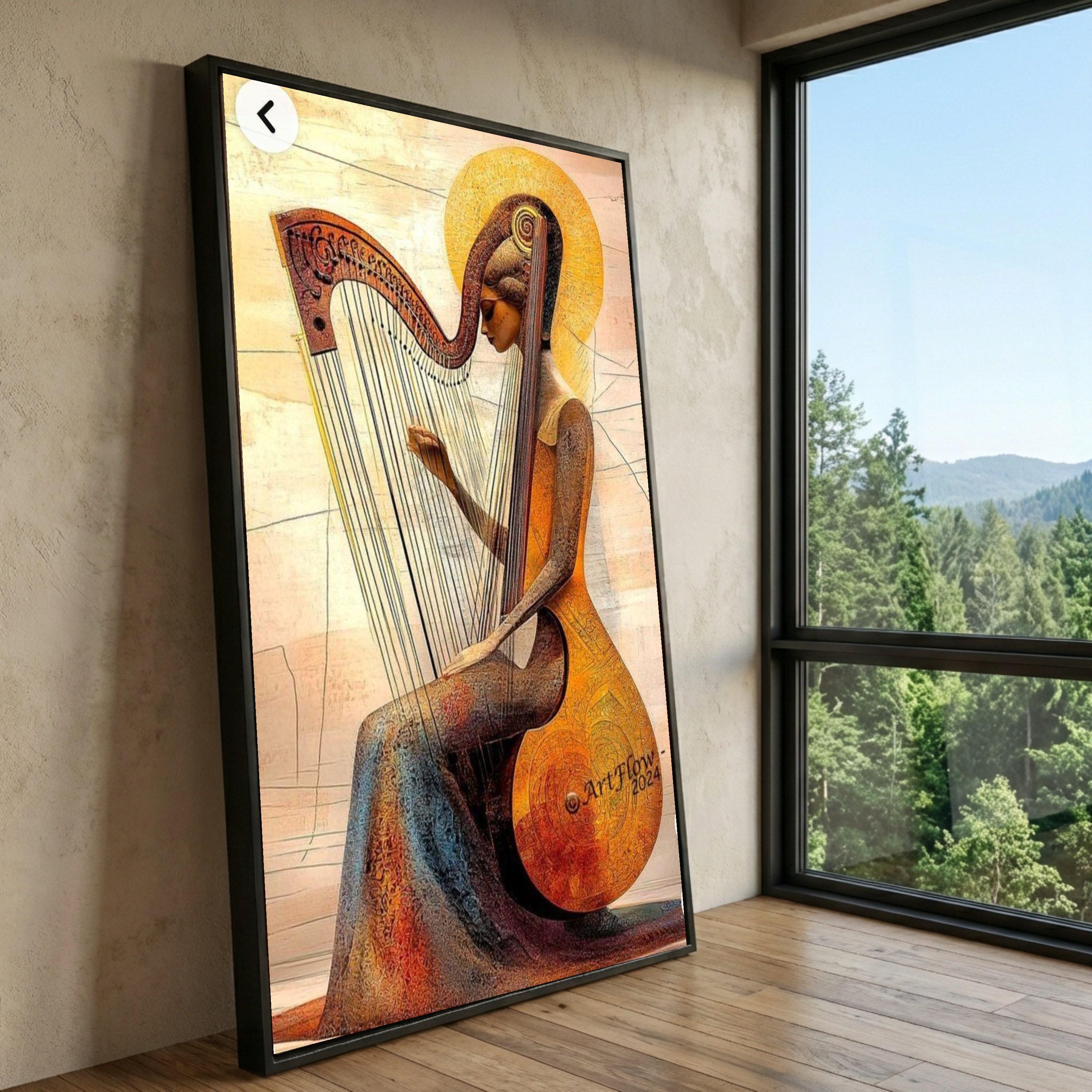 Abstract Harpist Canvas Print, Modern Musical Instrument Wall Art
