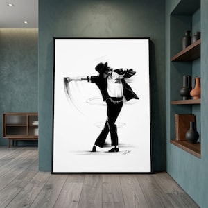 Lienzo con la icónica pose de baile de Michael Jackson, arte mural en blanco y negro de leyenda de la música, decoración del hogar de estrella del pop, impresión artística de movimiento dinámico