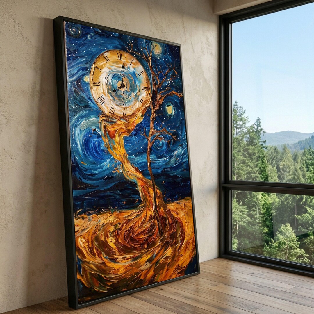Surreal Melting Clock Tree Canvas Print, Salvador Dali Style Wall Art ...