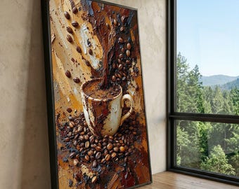 Abstract Coffee Cup Canvas Art, Brown Tones Kitchen Decor