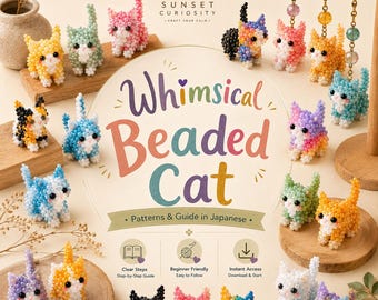 Whimsical Beaded Cat | PDF Guide | Cute birds crafted beads | Simple Japanese Guide