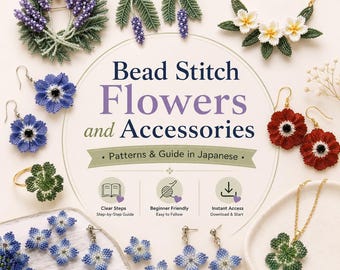 Bead Craft Flower Patterns | PDF Guide | Botanical Necklace, Earrings | Japanese language Guide