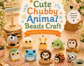 May include: A craft kit titled Sunset Curiosity Cute Chubby Animal Beads Craft featuring various small animal figures made from colorful beads, including a penguin, frog, hedgehog, ladybug, and owl, displayed with wooden signs and floral decor.
