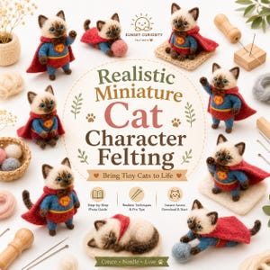 Realistic Miniature Cat Felt Craft | PDF | Study Sheet | DIY Felting in Japanese
