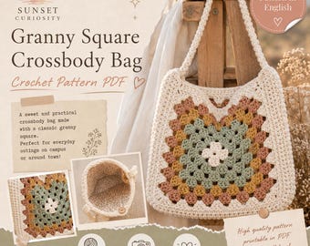 Granny Square Crossbody Bag| PDF Pattern Simple Tutorial | English Language