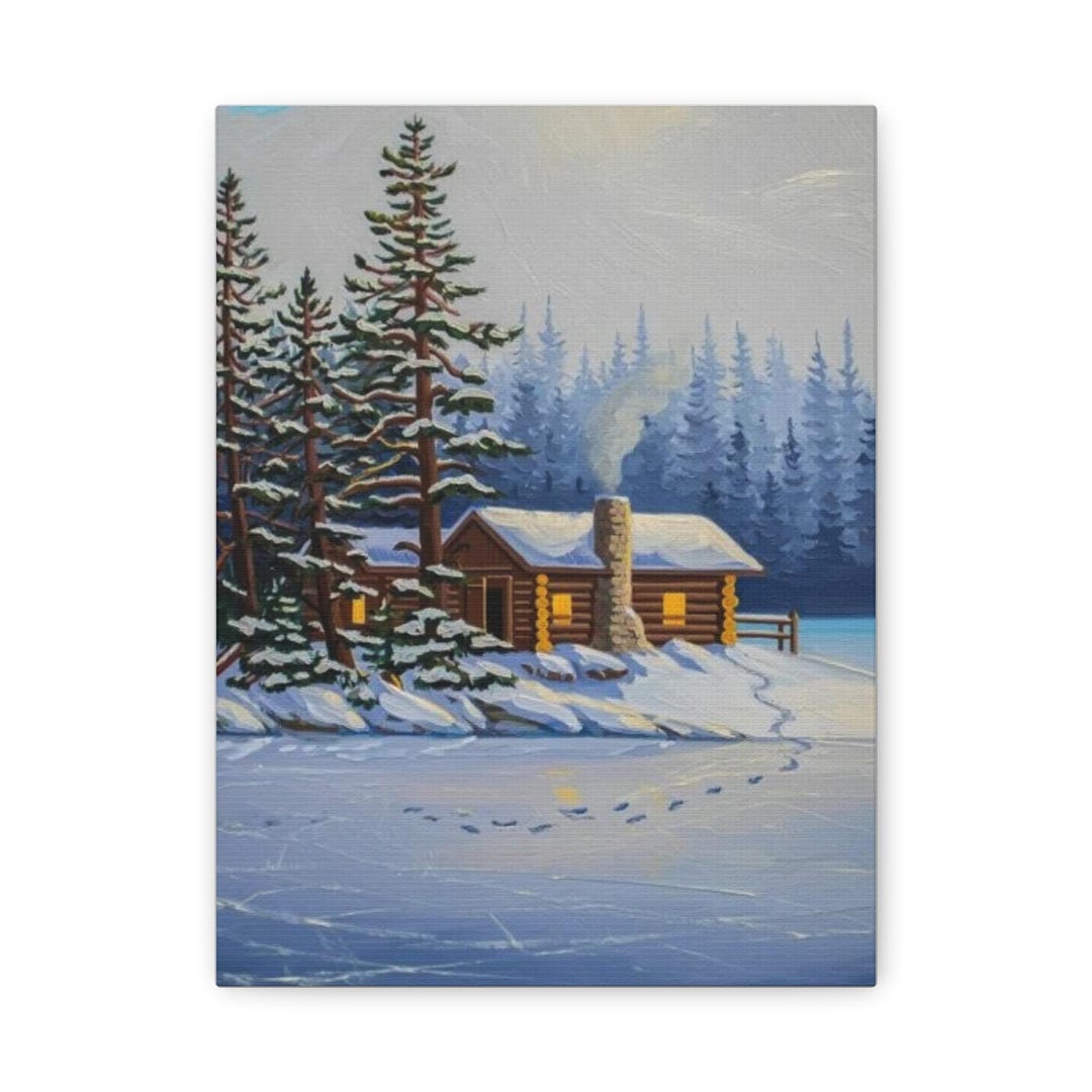 Snowy Cabin Painting 1.25" - Etsy