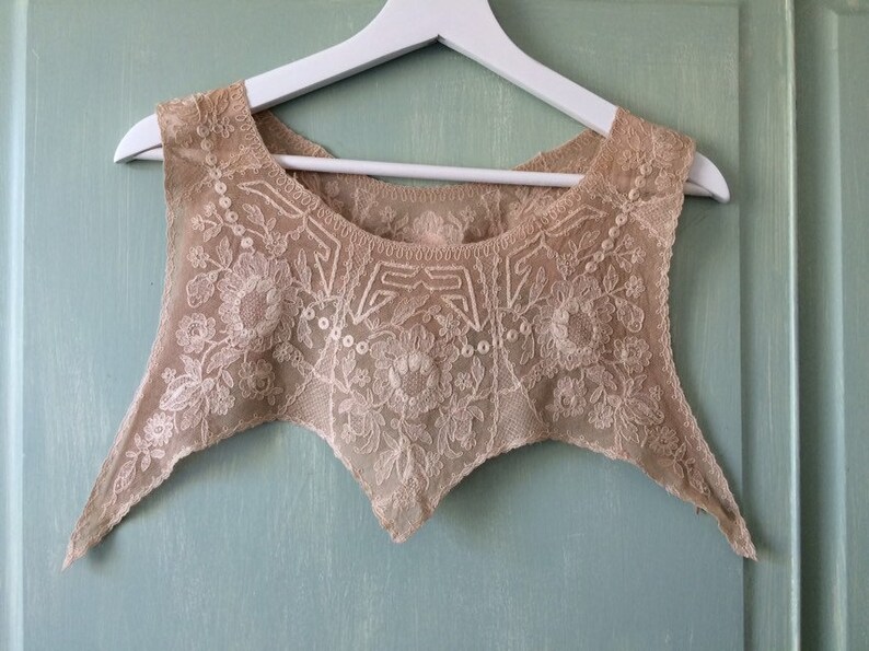 Vintage Lace Collar Bodice Beige Beautiful Floral Design Vintage Wedding Dress Sewing Supplies