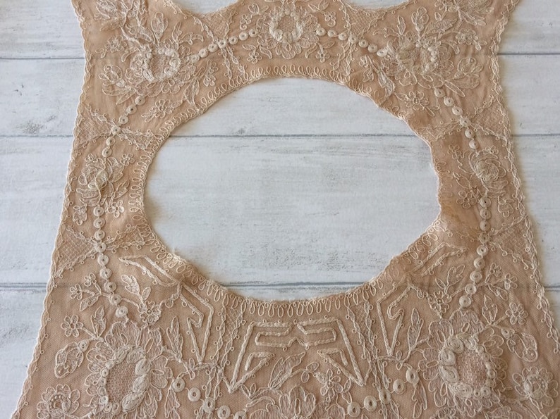 Vintage Lace Collar Bodice Beige Beautiful Floral Design Vintage Wedding Dress Sewing Supplies