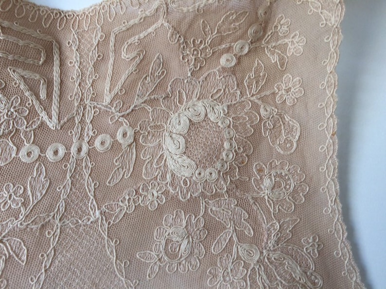 Vintage Lace Collar Bodice Beige Beautiful Floral Design Vintage Wedding Dress Sewing Supplies