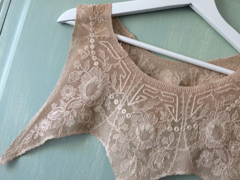 Vintage Lace Collar Bodice Beige Beautiful Floral Design Vintage Wedding Dress Sewing Supplies