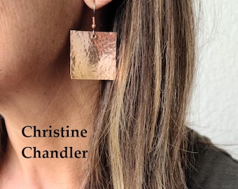 Large Square Copper Earrings - Solid Copper Earrings - Large Square Earrings - Hammered Copper Earrings - Solid Copper Square Earrings