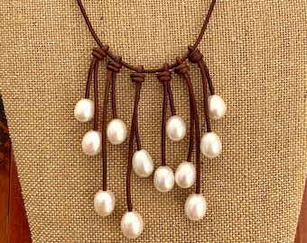 Pearl and Leather Jewelry - One-of-a-Kind Pearls - Large 15mm Very High Quality Pearl -  Pearl Necklace - Pearl Necklace - Pearl Jewelry