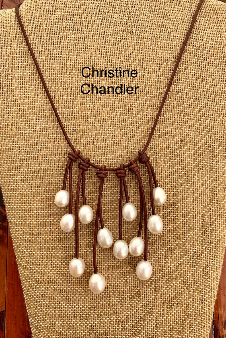 Pearl and Leather Jewelry - One-of-a-Kind Pearls - Large 15mm Very High Quality Pearl - Pearl Necklace - Pearl Necklace - Pearl Jewelry bild 1