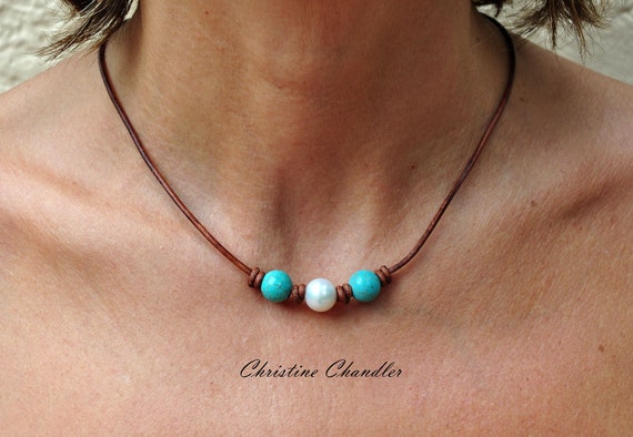Turquoise cheap leather necklace