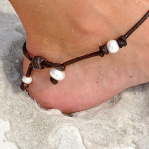 Leather and Pearl Anklet with Swarovski Crystal Starfish Pearl and Leather Jewelry Starfish Anklet Pearl and Leather Anklet Leather image 4