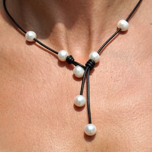 Pearl and Leather Necklace - Cascada Pearl Necklace - Pearl and Leather Jewelry - Pearl Necklace - Leather and Pearl Necklace- Pearl Jewelry image 6