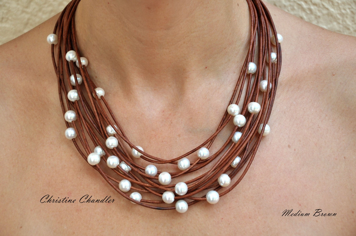 Pearl and Leather Necklace 12 Strand 30 Pearl Necklace Etsy