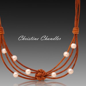 Leather Necklace Pearl and Leather Necklace Angel Wings Christine Chandler Pearl and Leather Necklace Pearl and Leather Jewelry image 1