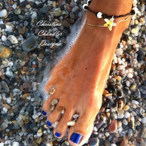 Leather and Pearl Anklet with Swarovski Crystal Starfish Pearl and Leather Jewelry Starfish Anklet Pearl and Leather Anklet Leather image 2