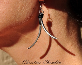 Leather Jewelry - Christine Chandler - Leather Earrings - with Sterling Silver in Opposing Direction - Leather and silver Earrings - Leather