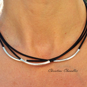 Leather Necklace Christine Chandler Leather and Sterling Silver Necklace 3 Strand Leather Necklace Leather Jewelry Sterling Silver image 2
