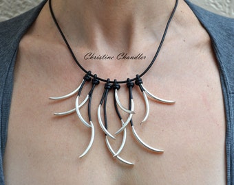 Leather Necklace - Christine Chandler - Silver Fire Leather and Sterling Silver Necklace - Leather Jewelry - Sterling Silver Jewelry